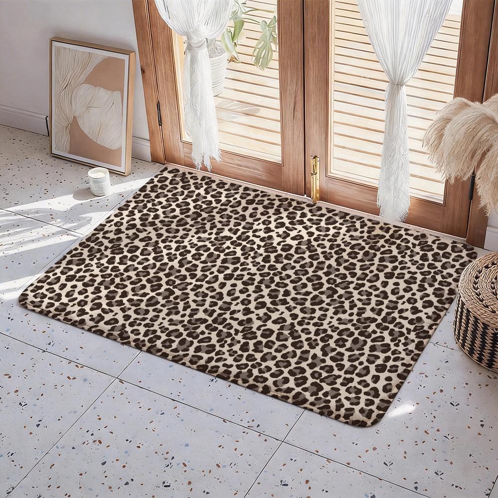 Leopard Print Floor Mat Eco Flannel Doormat Non Slip Odorless Indoor Floor Rug Soft Short Plush Home Mat