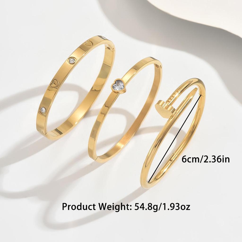 Elegant French Chic Heart Zircon Titanium Steel Bracelet