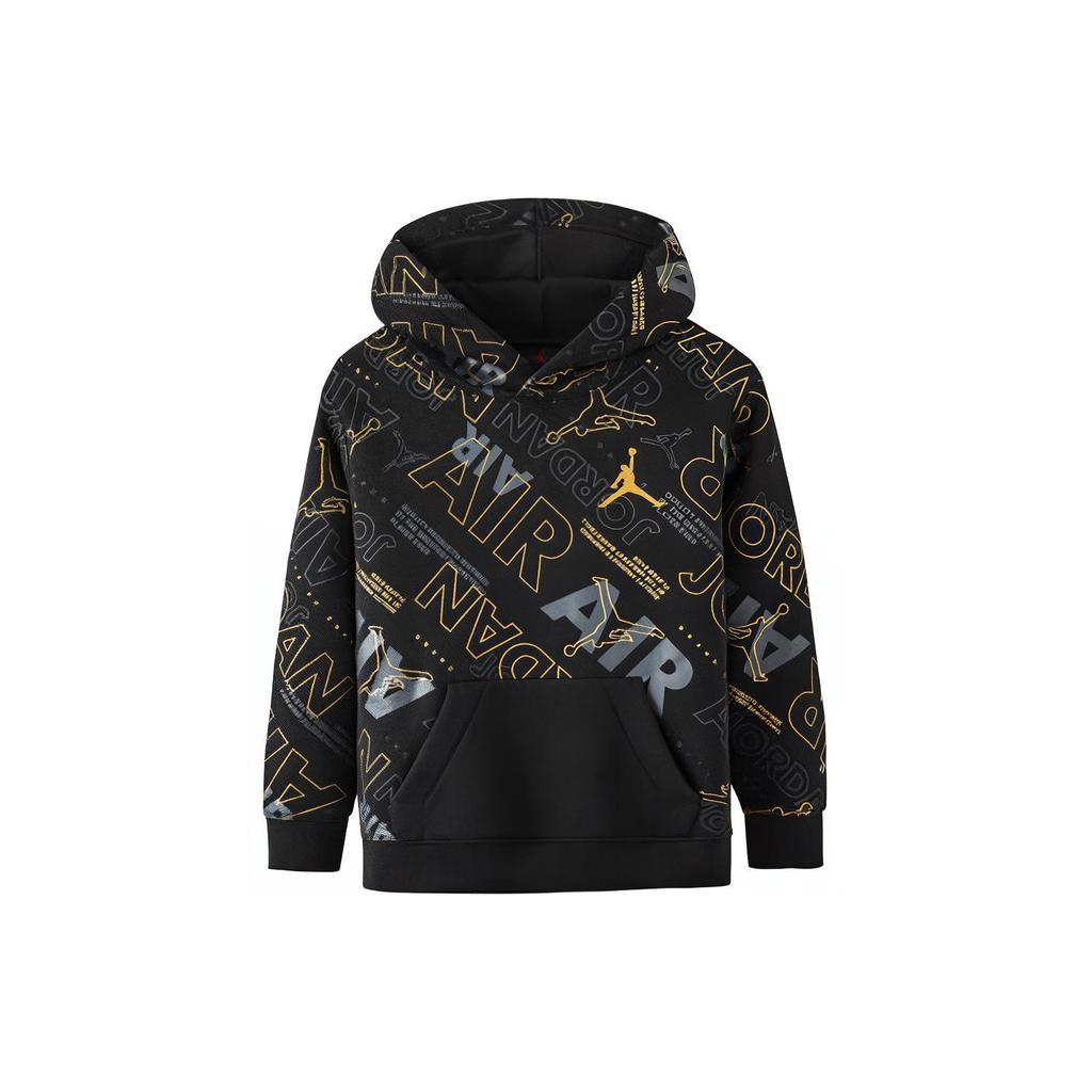 Jordan Sweatshirt Kids' Apparel, Letter Logo All Over Print Thermal Fleece Lined Hooded Long Sleeved Jet Black Kids' JD2242049GS-001