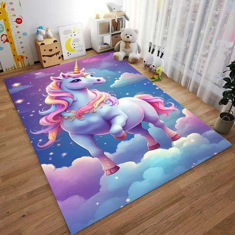 Colorful Unicorn On Clouds Fantasy Carpet for Bedroom Decor Suitable for Use As an Anti-slip for Living Room Bedroom Sofas