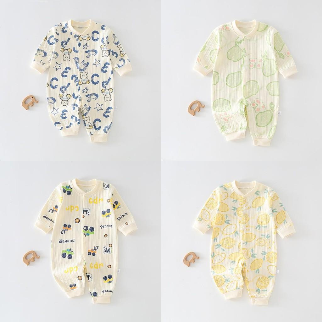 Baby-Strampler mit Langarm, Bären-Hase-Auto-Zitronen-Print, aus Baumwolle, für Neugeborene und Säuglinge
