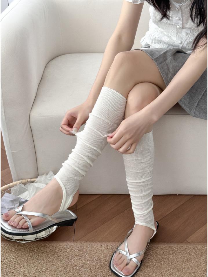 Ballet-Style Over-the-Knee Thin Summer Socks for Women - Solid Color, Calf-Slimming, Double-Needle Scrunch Design