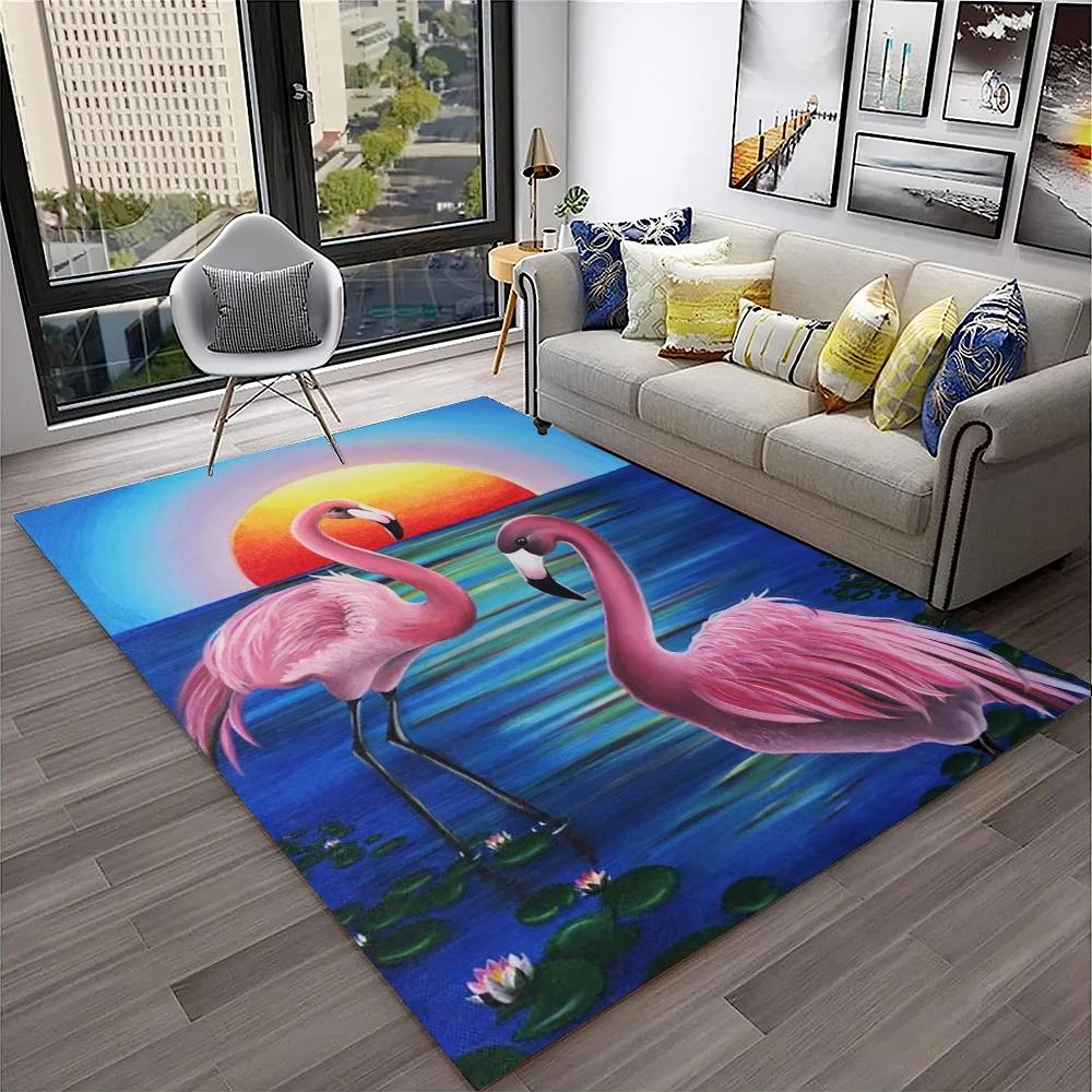 Pink Flamingo Bird Rainforest Cartoon Carpet Rug for Home Living Room Bedroom Sofa Doormat Decor,kid Area Rug Non-slip Floor Mat