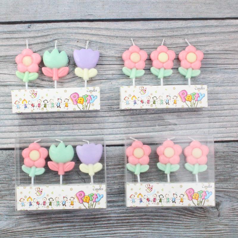 Ins Wind Flowers Birthday Candles Spring Retro Color Cartoon Tulip Children Party Baking Candles