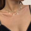 Sweet Wind Colored Love Star And Moon Pendant Necklace, Simple Diamond-Set Handmade Chain Necklace