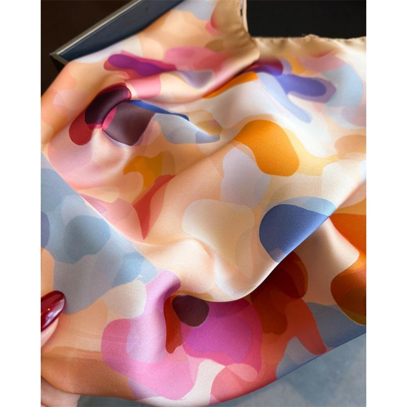 Colorful Printed Silk Feel Square Scarf For Women Summer Sun Protection