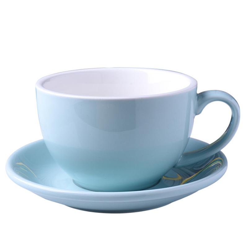 European Style 300ML Solid Color Coffee Cup and Saucer Gift Ceramic Cappuccino Latte Cup Cup and Saucer Set Multi-color Optional