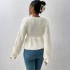 Women's Casual Fashion Loose V-neck Drawstring Ruffled Skirt Knitted Pullover Top