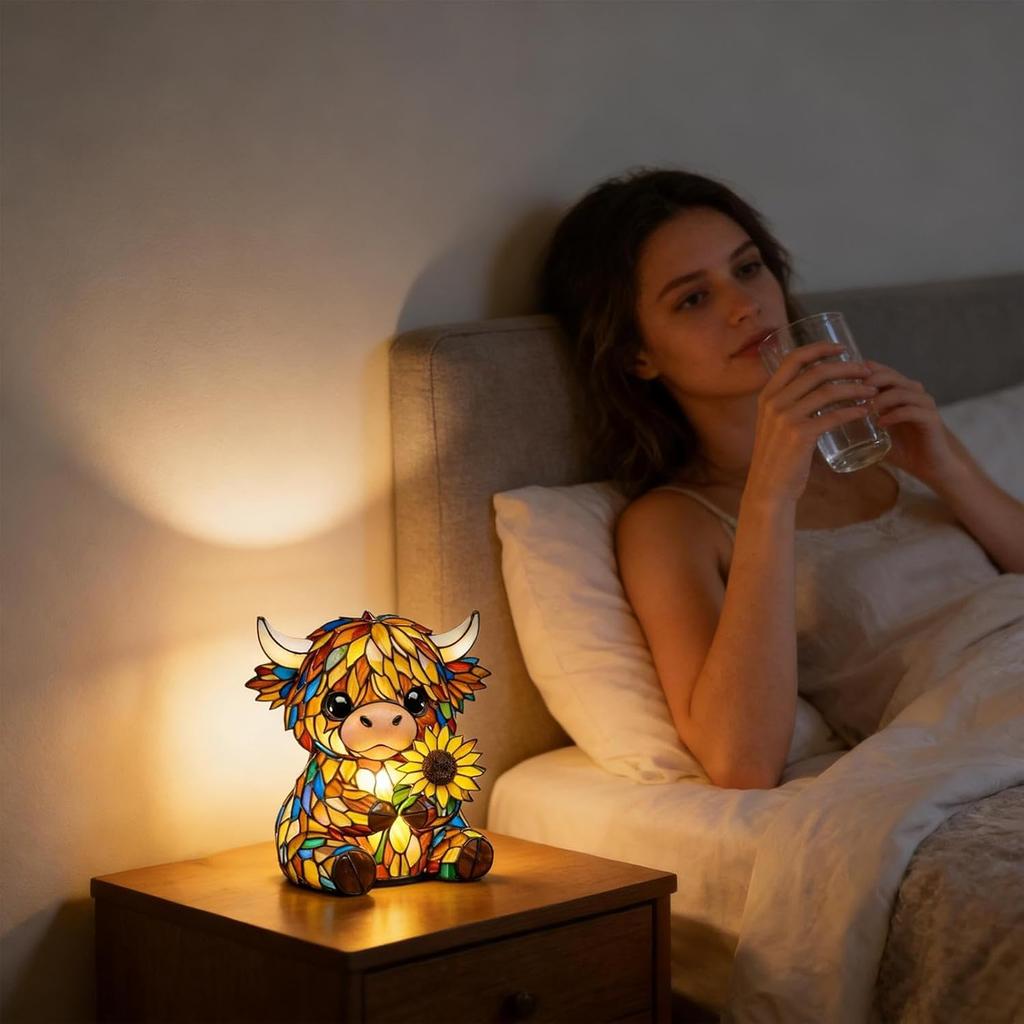 Sunflower Night Light Delicate Texture Cow Desk Lamp Led Night Light Hand-Painted Resin Animal Ornament For Children'S