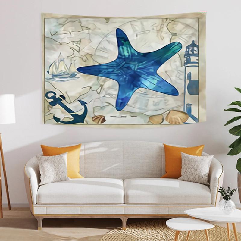 Undersea World Tapestry Blue Whale Octopus Seahorse Printed Pattern Tapestry Wall Hanging Tapestries for Bedroom Dorm Decor