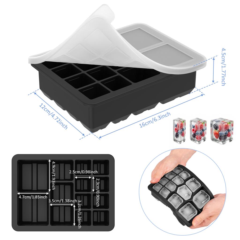 Silicone Ice Cube Mold Reusable Square Ice Cube Molds with Lid Whiskey Cocktail Freezer DIY Ice Maker Barware Kitchen Gadgets