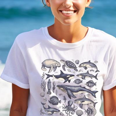 Retro Sea Animal Tshirt, Vintage Ocean Nature Tshirt, Sealife, Ocean, Dolphin, Turtle, Whale, Octopus Shirt, Ocean Lovers Gift, Unisex Shirt