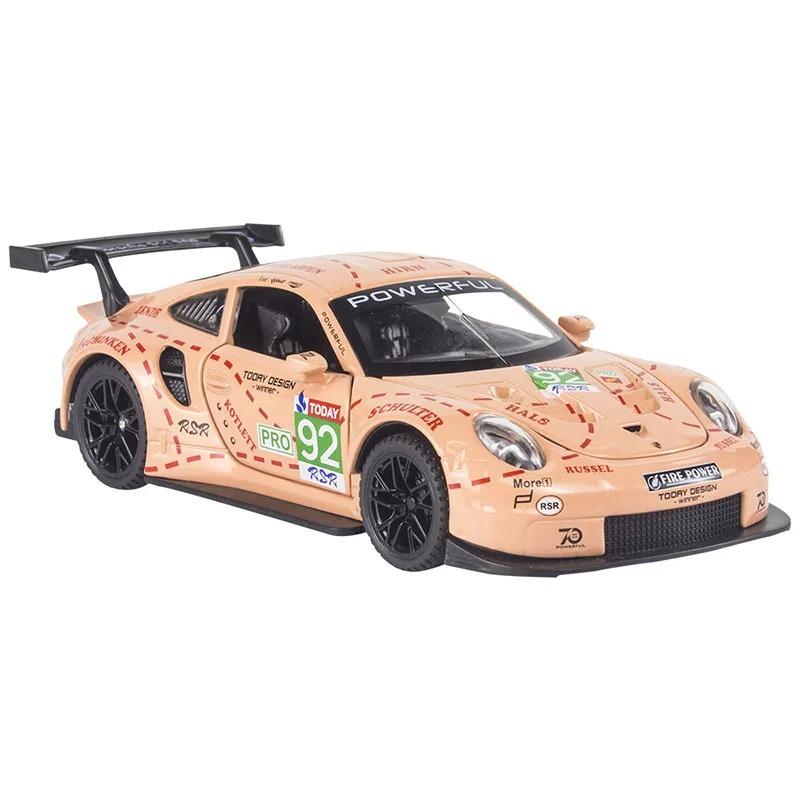 

1/32 Porsche 911 RSR Alloy Car Model High Simulation Diecasts Toy со звуком и светом, инерционные транспортные средства, декоративные игрушки для детей розовый