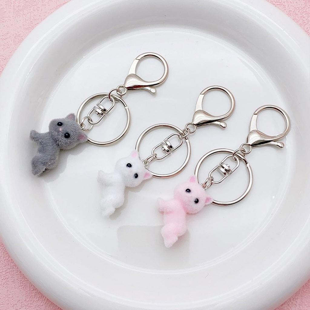 Cat Shapes Keychain Flocking Toy Pendant Keyring Stuffed Animal Charm Key Rings Soft Key Chain Ornament for Bag Phone