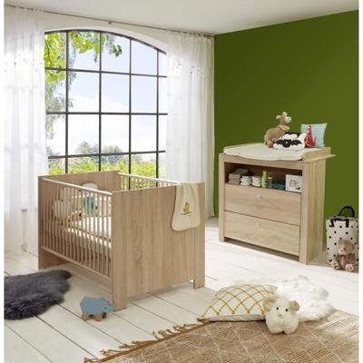 Duo Baby Room : Bed 70 X 140 Cm + OLIVIA Changing Table - Oak - TREND TEAM