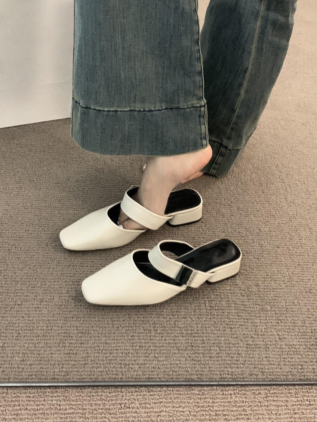 

Нишевые французские туфли-сабо на толстом каблуке в стиле ретро, женская уличная обувь, новинка весны и лета 2025 года, темпераментные туфли-полуподносы, сандалии 35