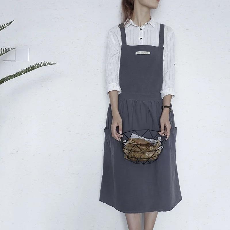 Cotton and Linen Sleeveless Apron Kitchen Cooking Cloth Adult Cute Pinafore Anti-fouling Aprons Kitchen Sarong