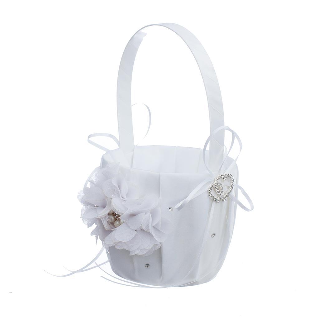 Wedding Bowknot Faux Pearl Flower Girl Basket With Heart Shape Decor
