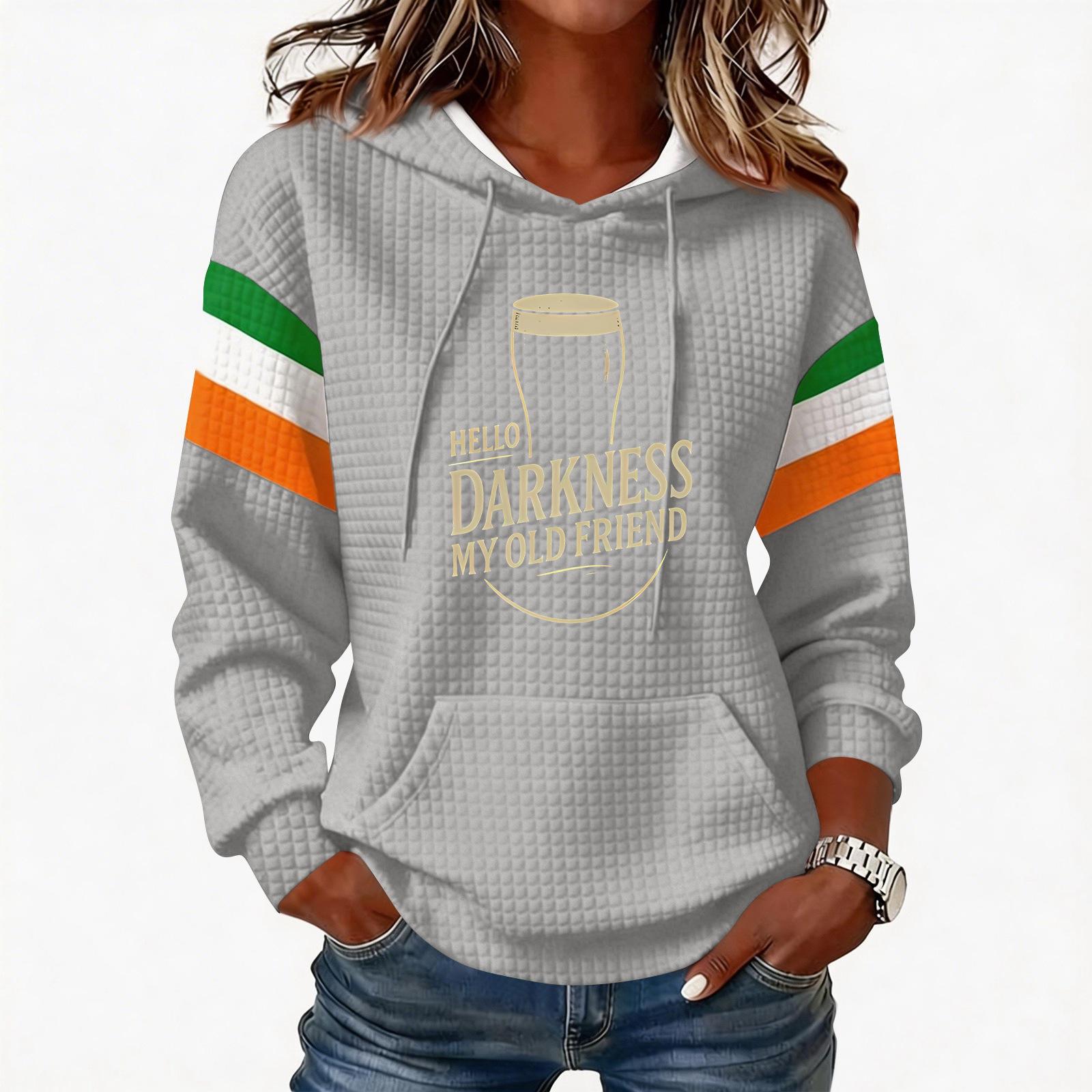 

Women s Fashion Lightweight Long-Sleeved Pullover Hoodie with Pockets and Print L