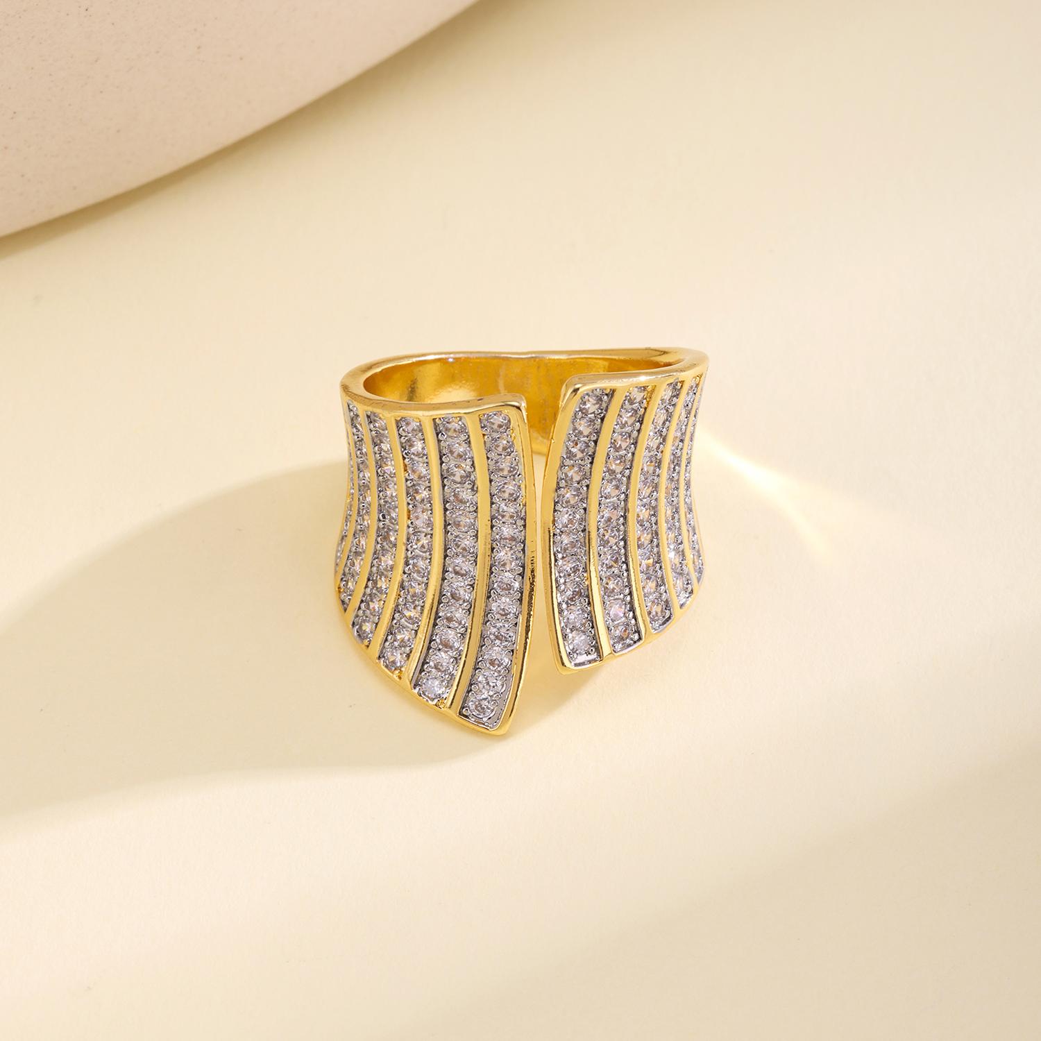 

Nidin Trendy Cubic Zirconia Irregular Wave Layered Statement Open Ring Adjustable For Women Luxury Dainty Stackable Jewelry Gift resizable