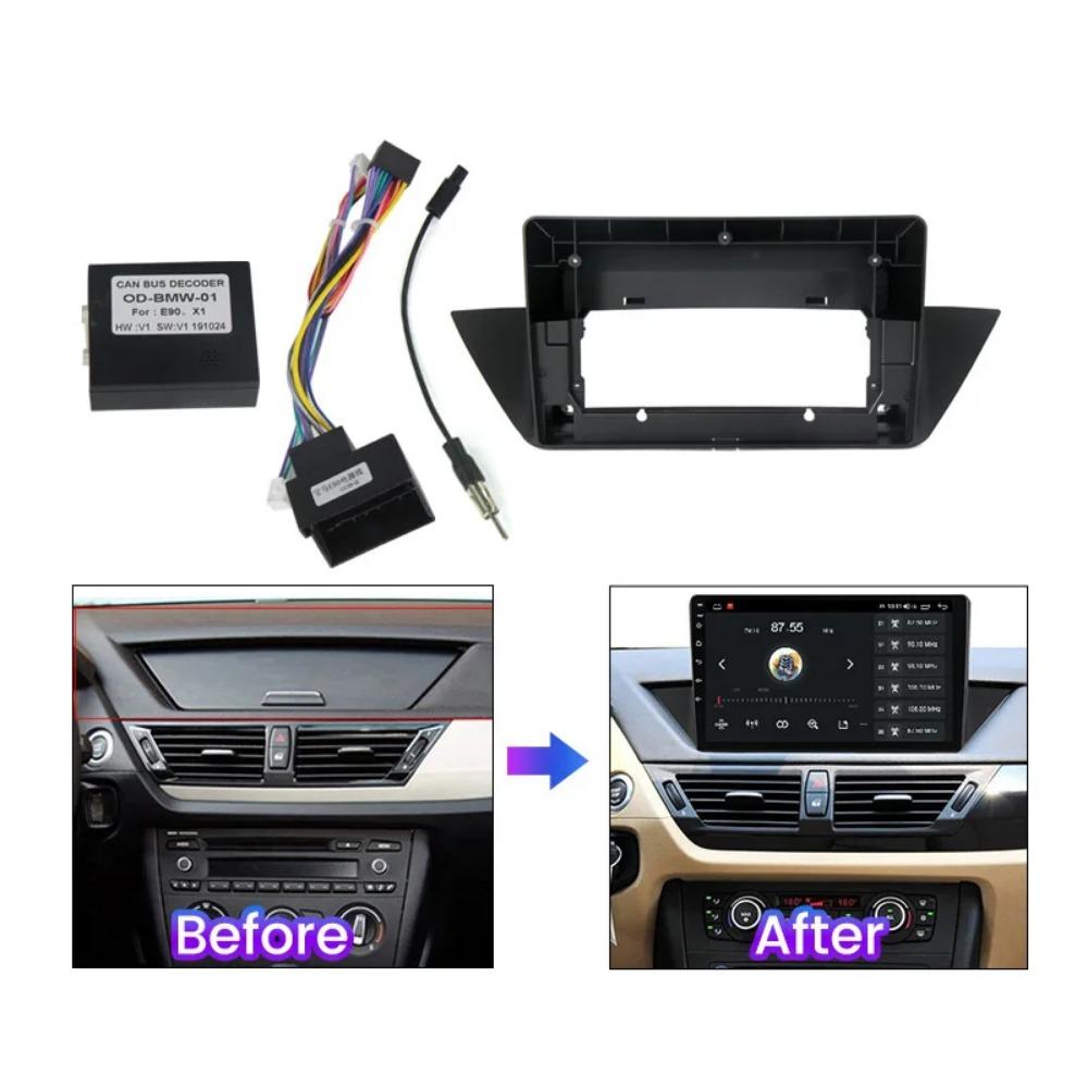 Pro 10palcový Android Car Navigator Frame Sada Dashboard Kit Adaptér pro BMW X1 E84 Rádiový ochranný rám Kabel Sada Canbus Decoder Mount