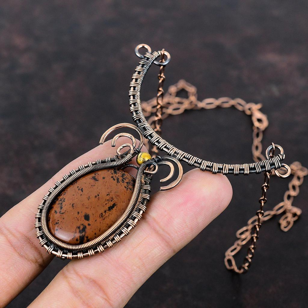 Mahogany Obsidian Necklace Copper Wire Wrapped Necklace Handmade Copper Jewelry Original Gemstone Necklace Adjustable Necklace Gift For Her