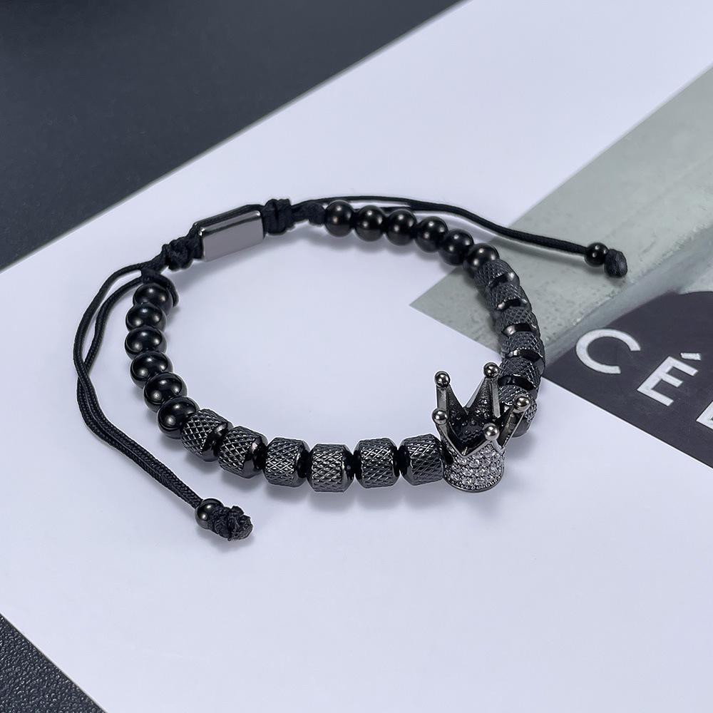 European & American Fashion Micro-inlaid Zircon Crown Bracelet - Simple Niche Beaded Stainless Steel Jewelry
