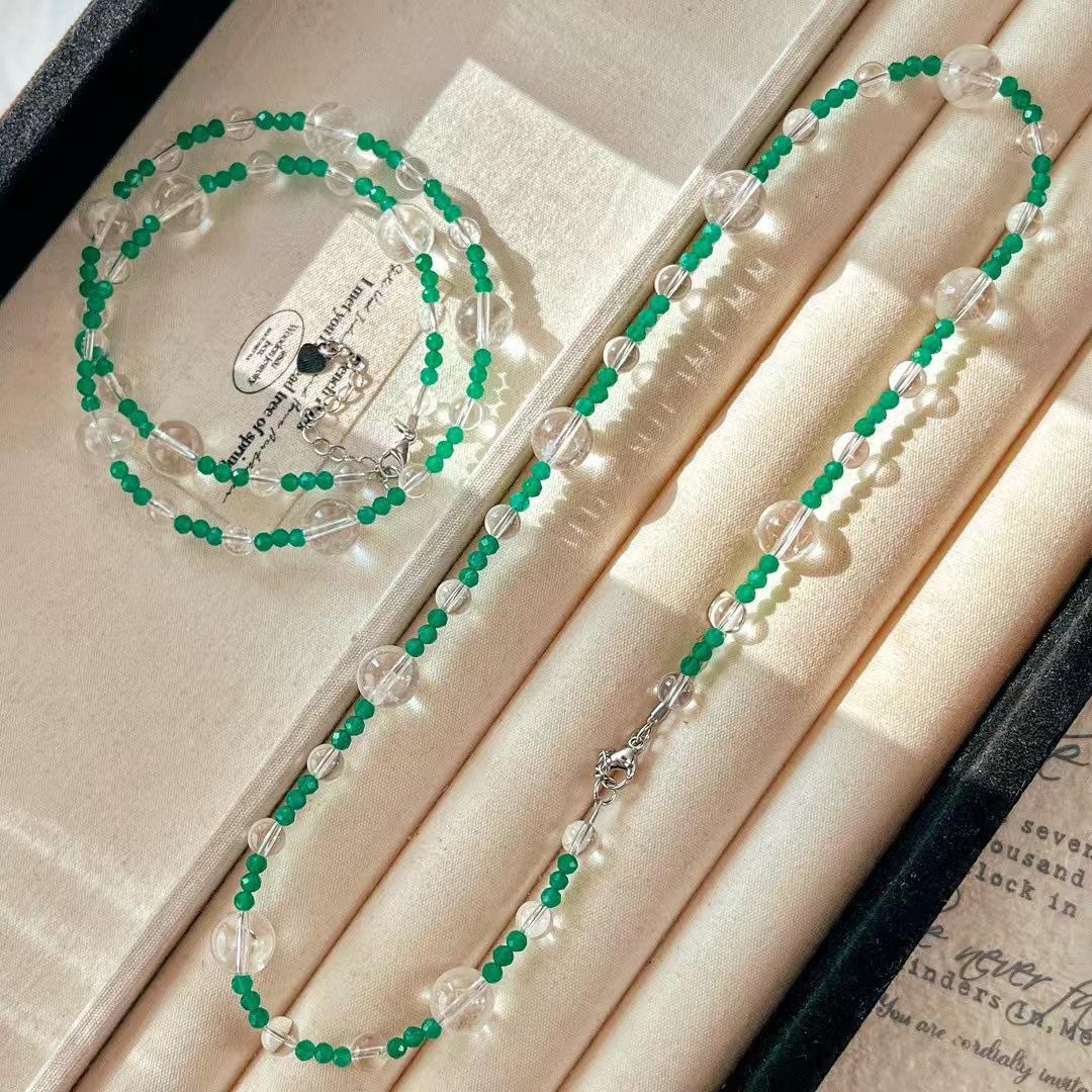 Vintage Refreshing Design Sense Natural White Crystal Natural Cut Chalcedony Gypsy Collarbone Chain Necklace