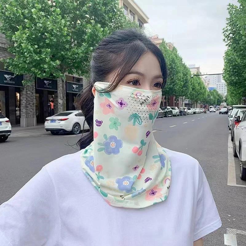Ice Silk Fishing Cycling Bandana Women Face Cover Half Mask Hang-Ear Neck Cool Tube Scarf Sport Running Hiking Hunting