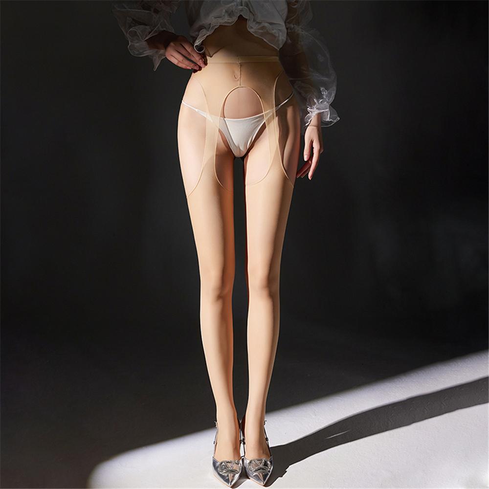 Sexy Women Open Crotch Hollow Out Pantyhose 512Pin Oil Glossy Shiny Sexy Tights Thin Sheer See Through Maid Dance Stocking