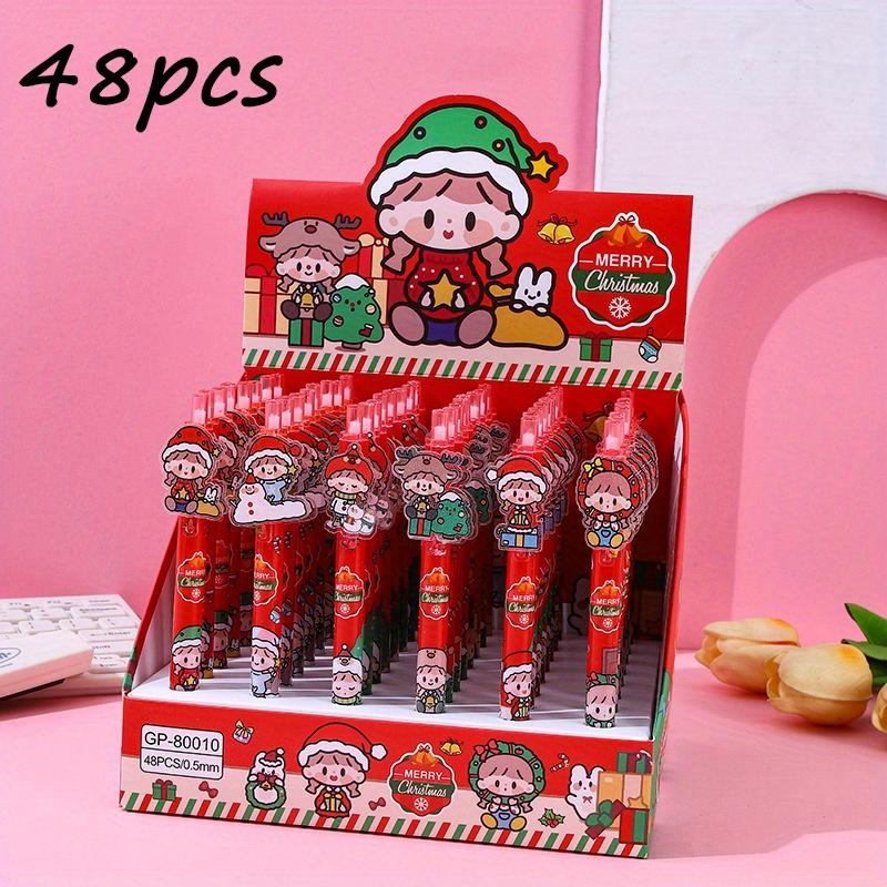 48Pcs Creative Cartoon Christmas Acrylic Patch Press Pen Cute Shape Neutral Pen High-value Gift Pen 0.5mm Black Back To School Season