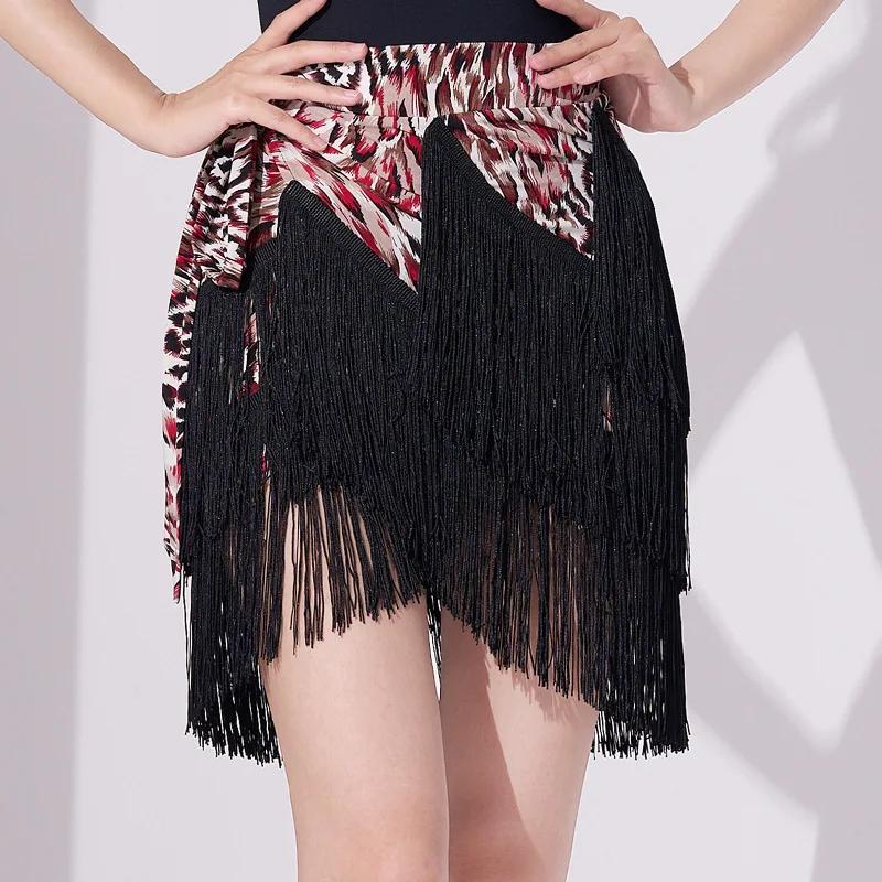 

Women Latin Dance Dress Training Suit Short Skirt Sexy Tassel Three-Layer Fringe Dance Costume Training Suit Short Skirt Black One Size рожевий
