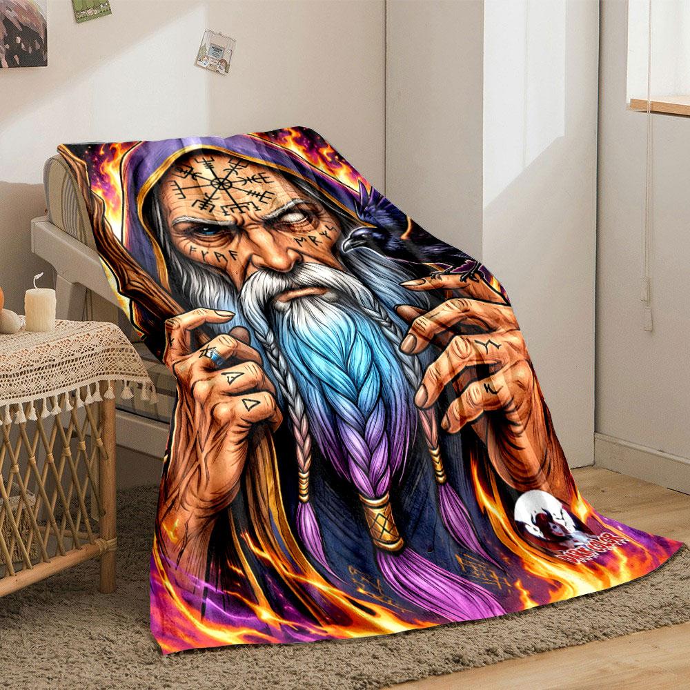 Mystical Wizard with Runes and Raven print blanket soft and cozy perfect for the living room bed sofa or a nap,gift