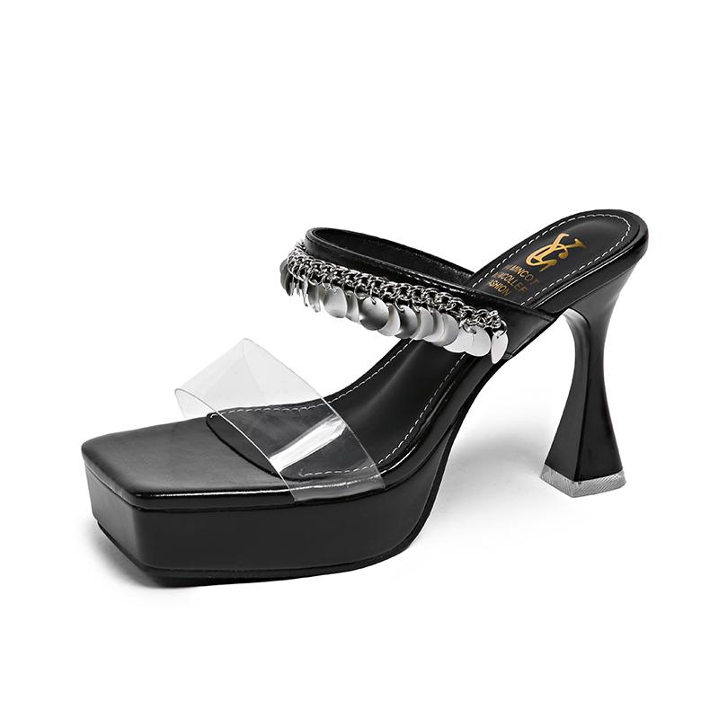 Shoes for Women 2025 Fashion New Ultra High Heels Square Toe Women's Slippers Summer Outdoor Sexy Platform Sandals with Sequins