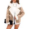 Faux Suede Jacket for Women Casual Lapel Thick Sherpa Lined Coat Winter Fuzzy Fleece Trench Coat with Pockets