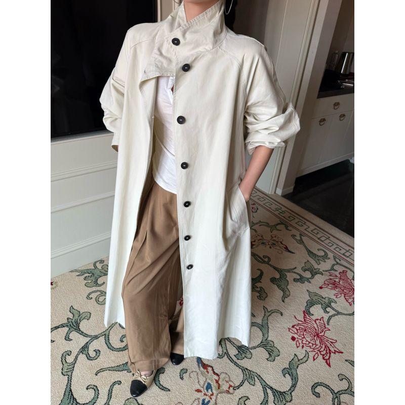 Kumikumi Fancy Beige Apricot Single-Breasted Strap Trench Coat Outwear Women's Autumn Loose Casual Pants Two-piece Set