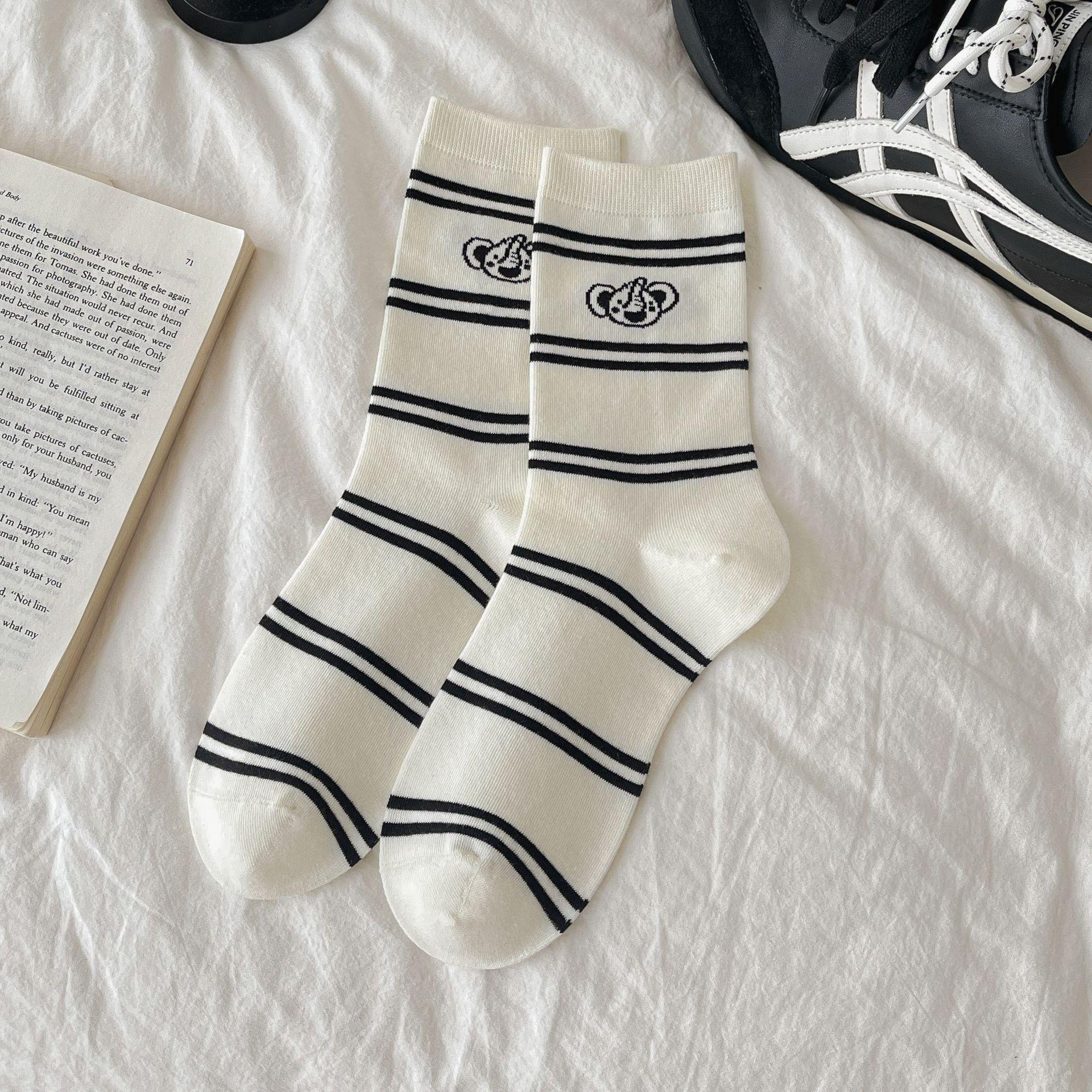 

Женские осенние универсальные полосатые мультяшные животные в горошек кружевные белые носки средней длины 1 pair
