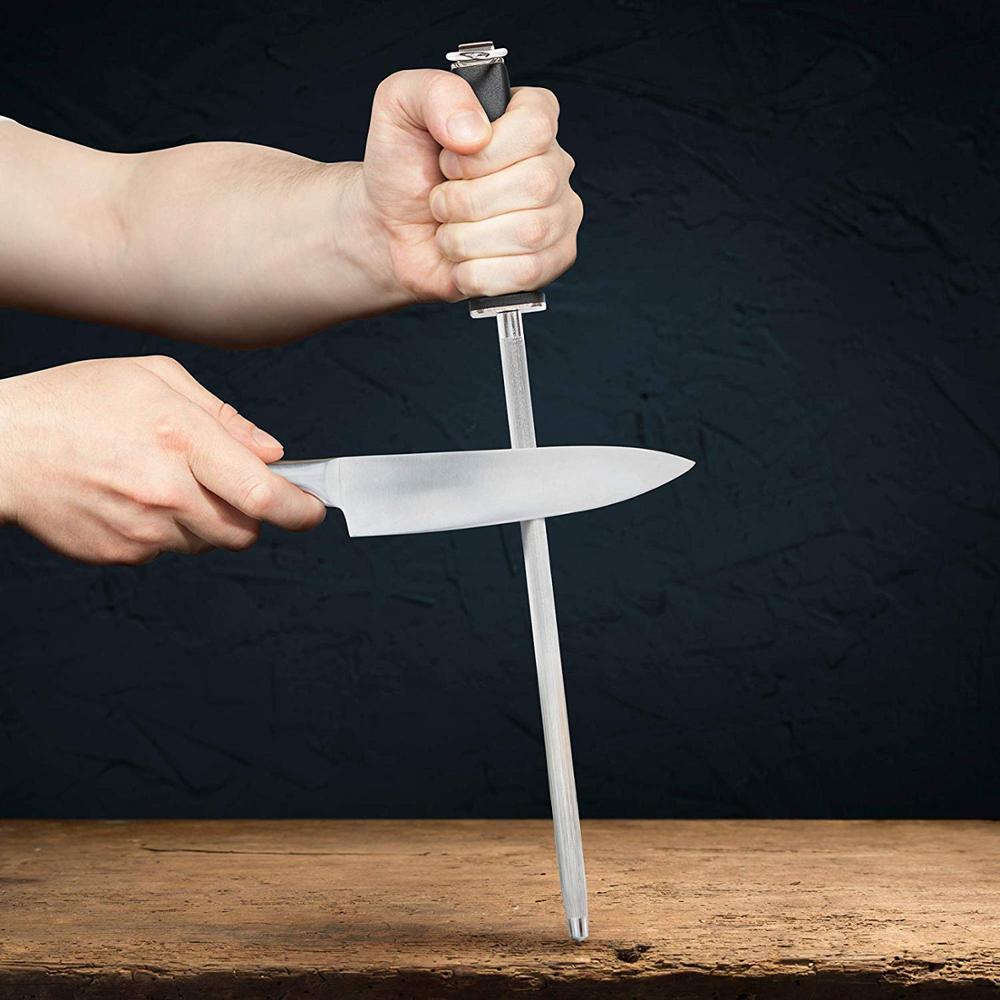 LMETJMA Premium 12 Zoll Messerschärfer Stab Chef Diamant Schleifstab Abziehstab für alle Küchenmesser KC0311
