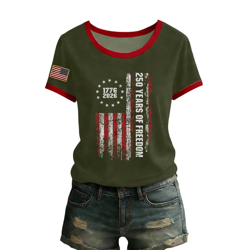 Women's Casual Round Neck Short Sleeve Pullover Printed T-Shirt Top