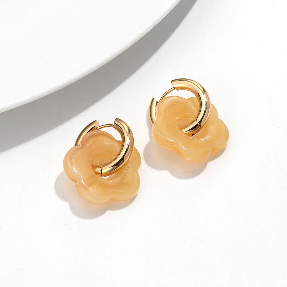 Colorful Flower Resin Acrylic Charms Earring Gold Color Circle Ear Buckle Hoop Earrings Fashion Jewelry for Women