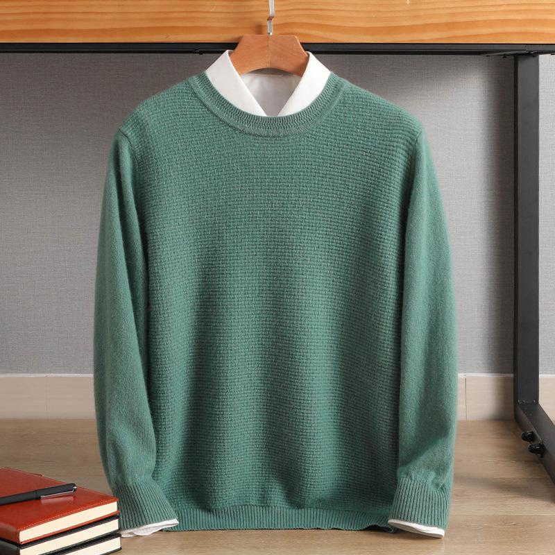 Men's 2022 Pure Wool Knitted Crew Neck Sweater - Long Sleeve, Loose Fit, Mature Casual Jumper