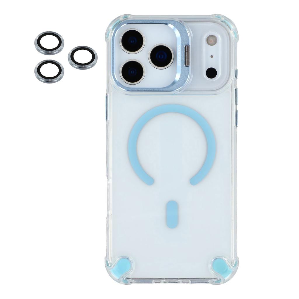 For iPhone 17 Pro Max Magnetic Case TPU PC Clear Phone Cover with Lens Frame Kickstand/Lens Film