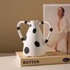 Ceramic Vase Black and White Dots Flower Vase Geometric Stripes Abstract Handle Flower Arrangement Pot Home Decoration
