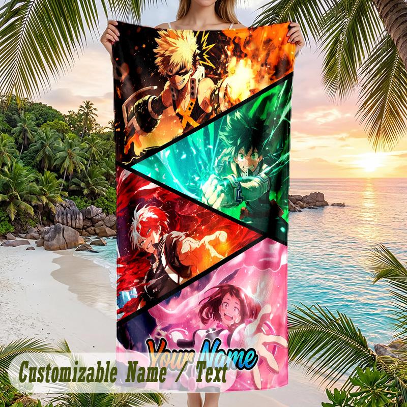 My Hero Academia Beach Towel, Personalized Custom Name Text, Quick Dry Large Absorbent Towel For Beach Pool