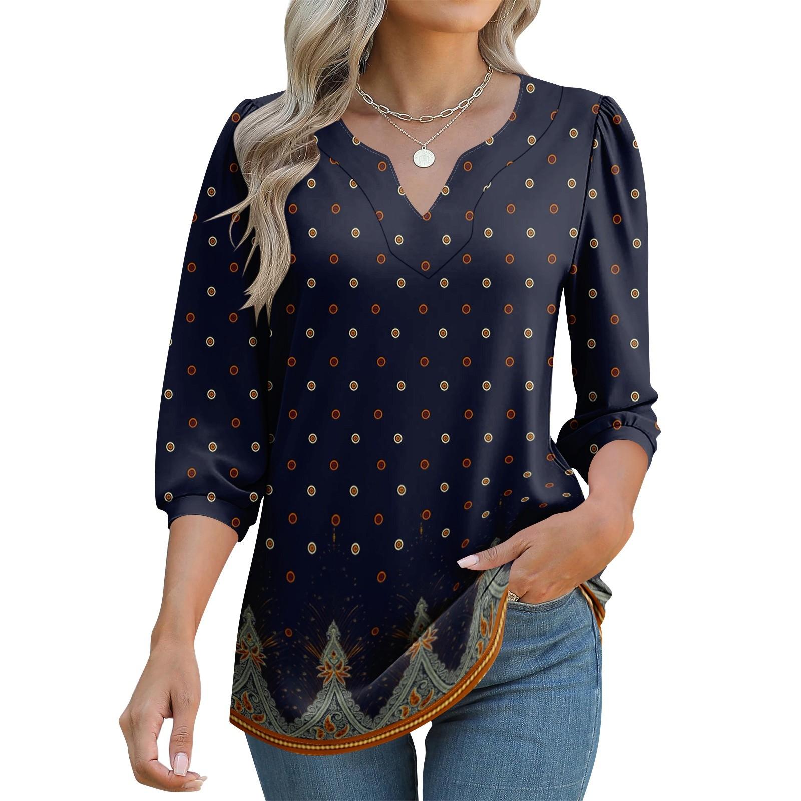 

Женские футболки с рукавом 3/4, футболки с графикой, повседневные базовые топы, пуловеры XXL тёмно-синий