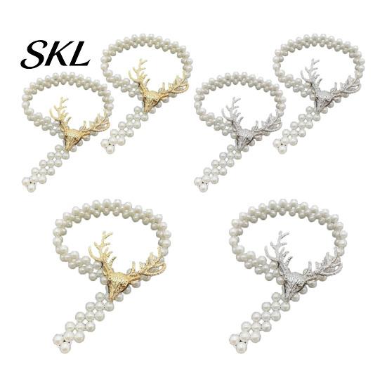 Faux Pearl Curtain Holdbacks Deer Head Tieback, Beaded Stretch Holder, Adjustable Holdback for Bedroom Living Room Window Door Drapes Tiebacks