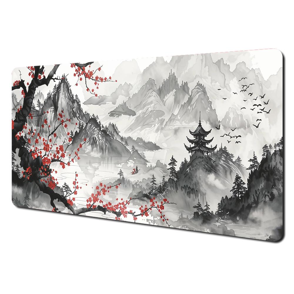 Plum Blossom Art Illustration Large Mouse Pad Desk mat with stitched edges Natural rubber base Computer mouse pads gaming pad