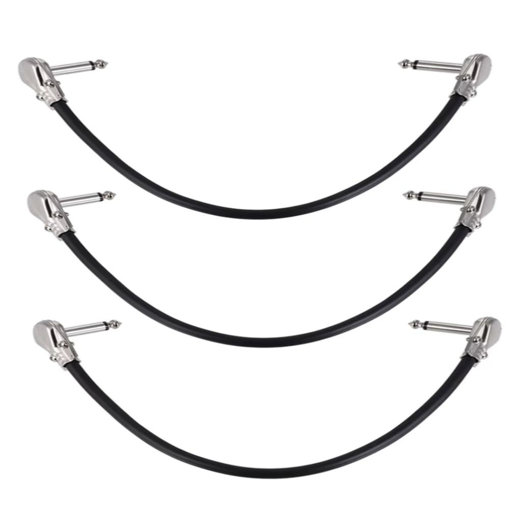 15cm/ 6in 30cm Guitar Effect Pedal Instrument Patch Cable 1/4" Silver Right-angle Plug Black PVC Jacket, 6-Pack