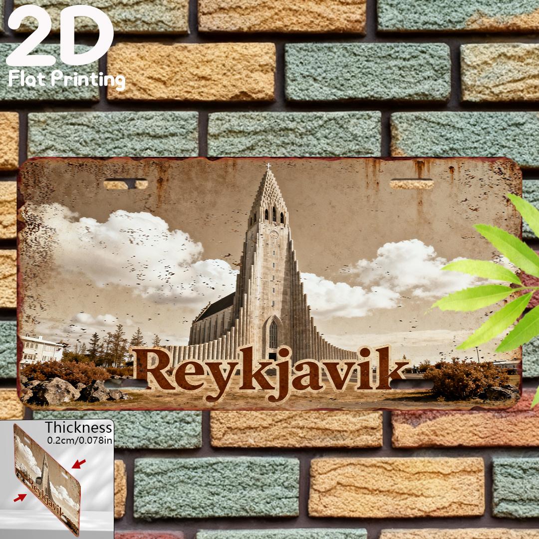 

D Flat D Flat D Flat Print Single Piece Vintage Sign Decorative Plaque and Ornament( X inch Cm) Reykjavik Iceland 15x30cm(5.9x7.8inch)