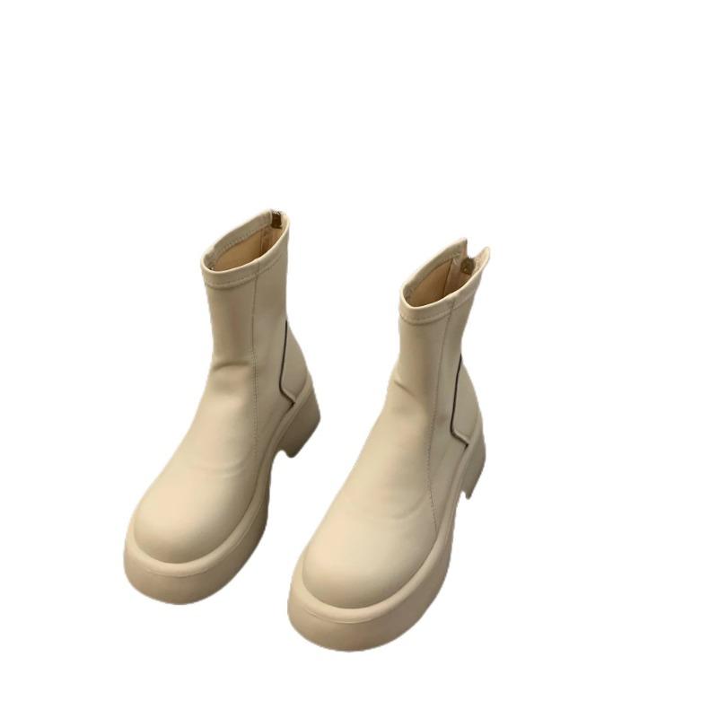 Thick-soled thin white Martin boots women's shoes autumn and winter high-end short boots small naked boots